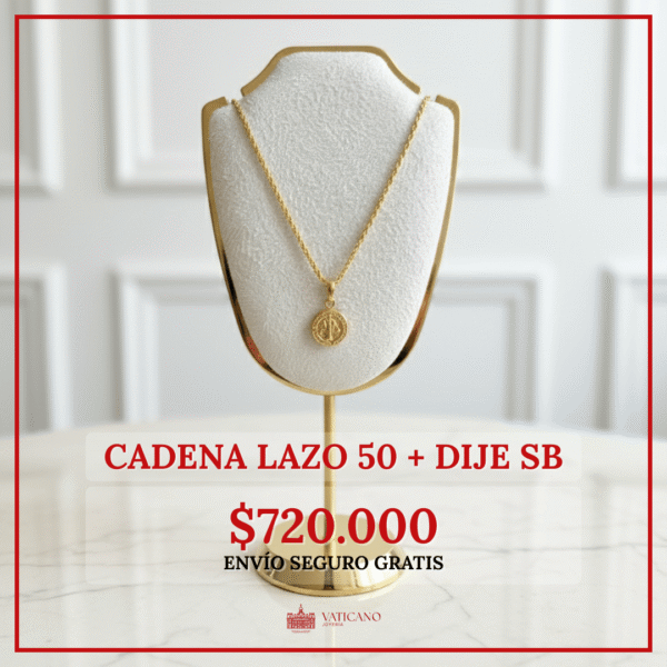 Set Cadena Lazo 50cm + Dije (San Benito) / 1,4gr / 1,2mm / Oro 18K