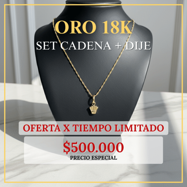Set Cadena+ Dije / 45cm / 1gr / 1,2mm / Oro 18K